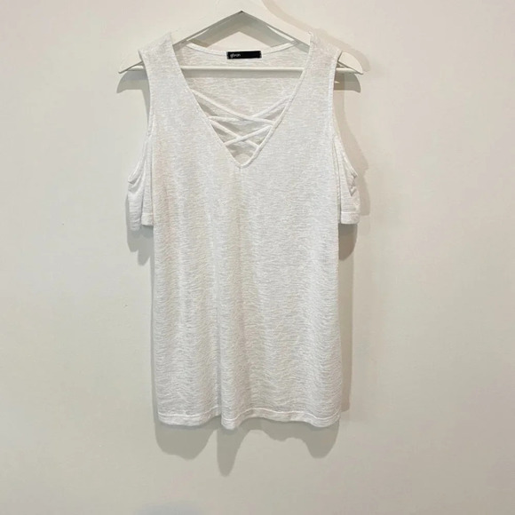 Gibson Sheer Cold-Shoulder Snow White Knit Tank Top Size M - Picture 4 of 16